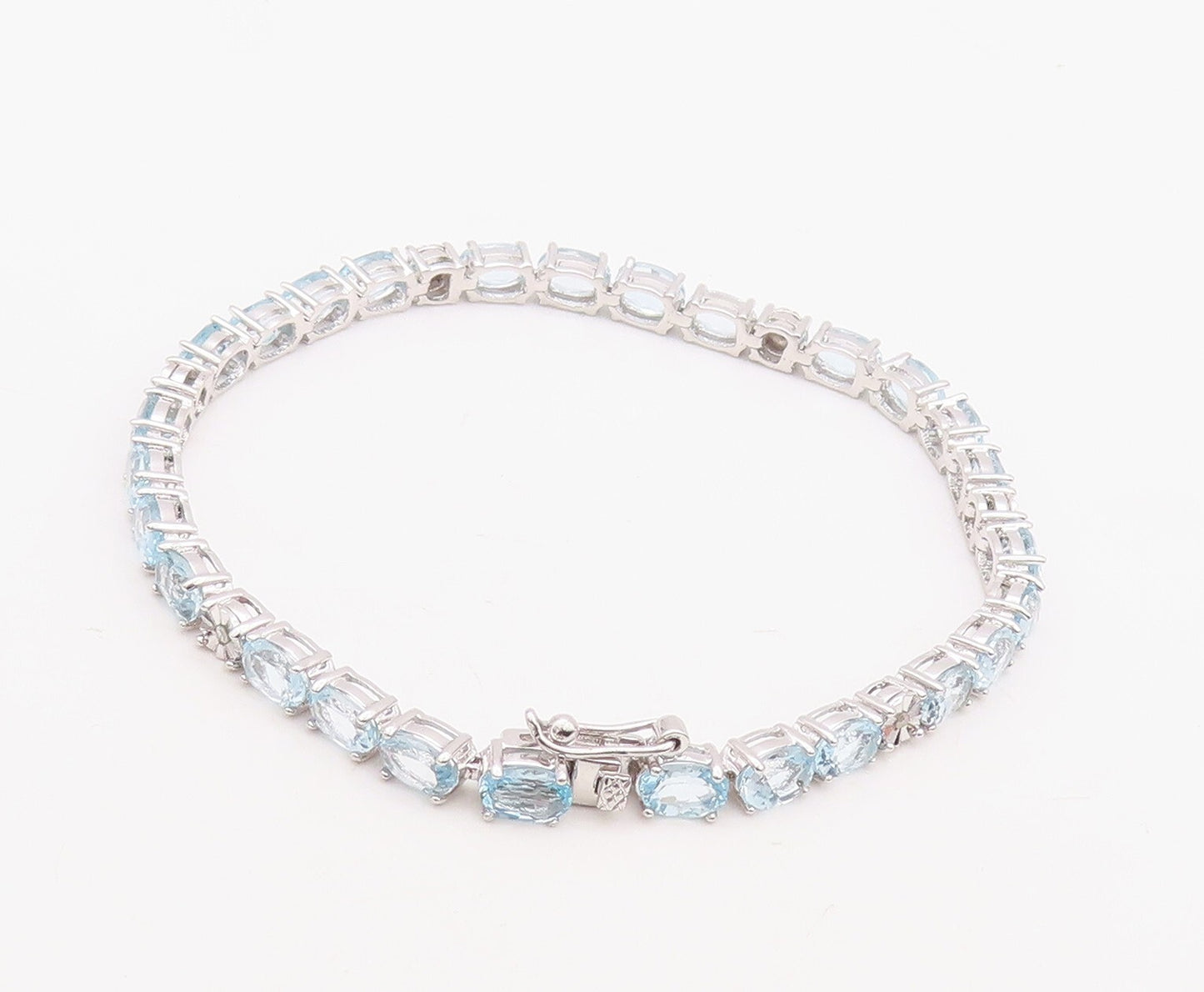 925 Sterling Silver Vintage Bracelet Minimalist Oval Cut Blue Topaz  BT10860