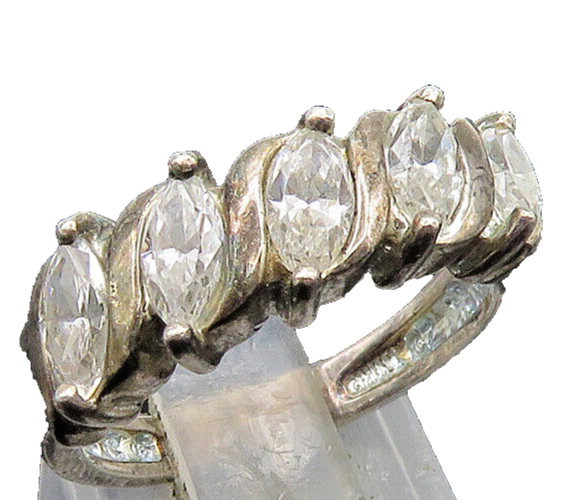 925 Sterling Silver  Vintage Cubic Zirconia 5 Stone Band Ring Sz 6  RG23505