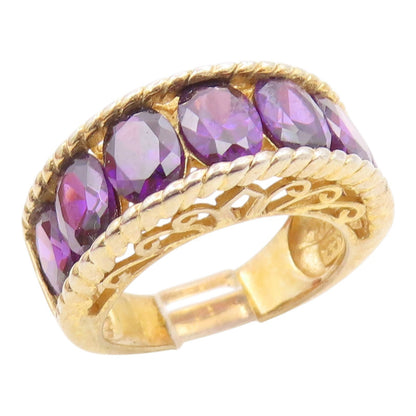 925 Sterling Silver Vintage Ring Gold Plated Oval Cut Amethyst Band Sz 7 RG35687