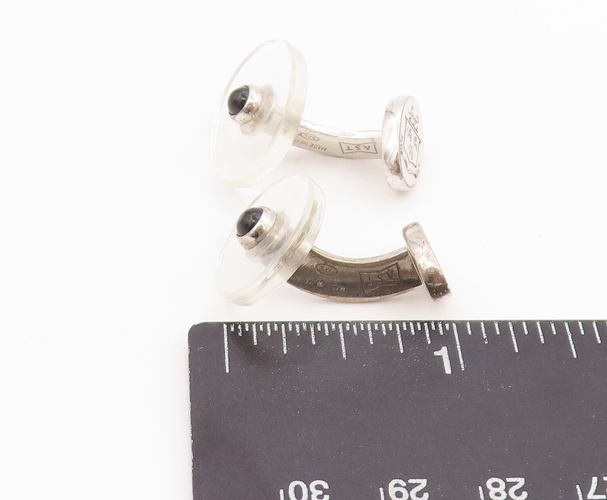 925 Sterling Silver Vintage Cuff Links ENGLAND Transparent Oval & Onyx  TR3856