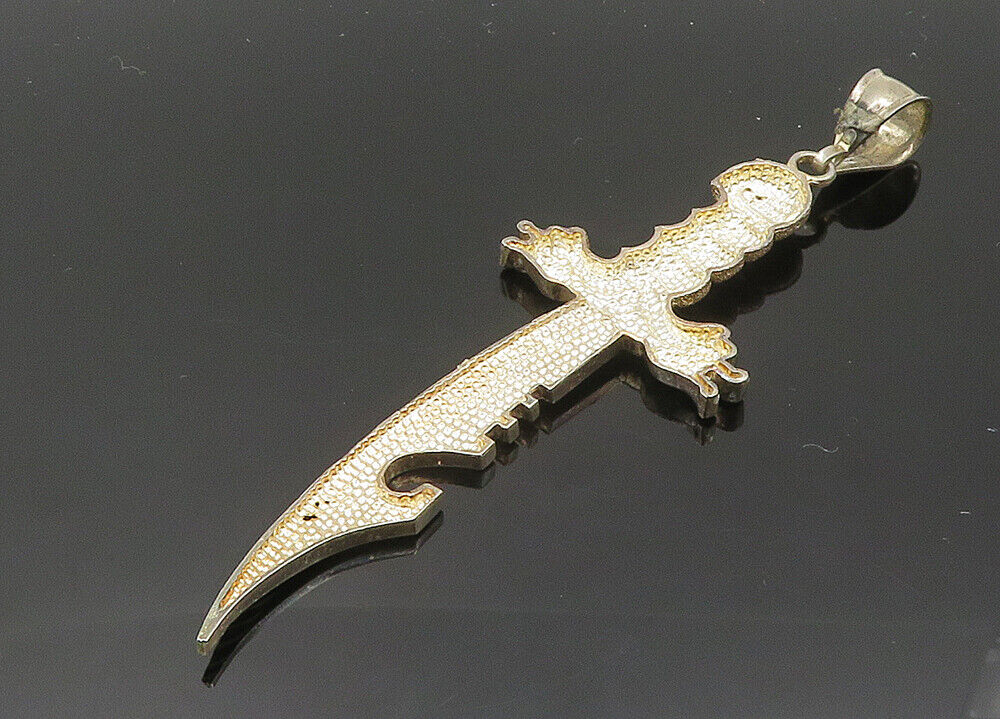 1 OF A KIND 925 Silver - Vintage Shiny Diamond Cut Dagger Pendant - PT16109