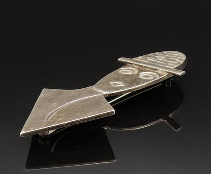 MEXICO 925 Silver  Vintage Engraved Man With Hat Flat Brooch Pin  BP9676
