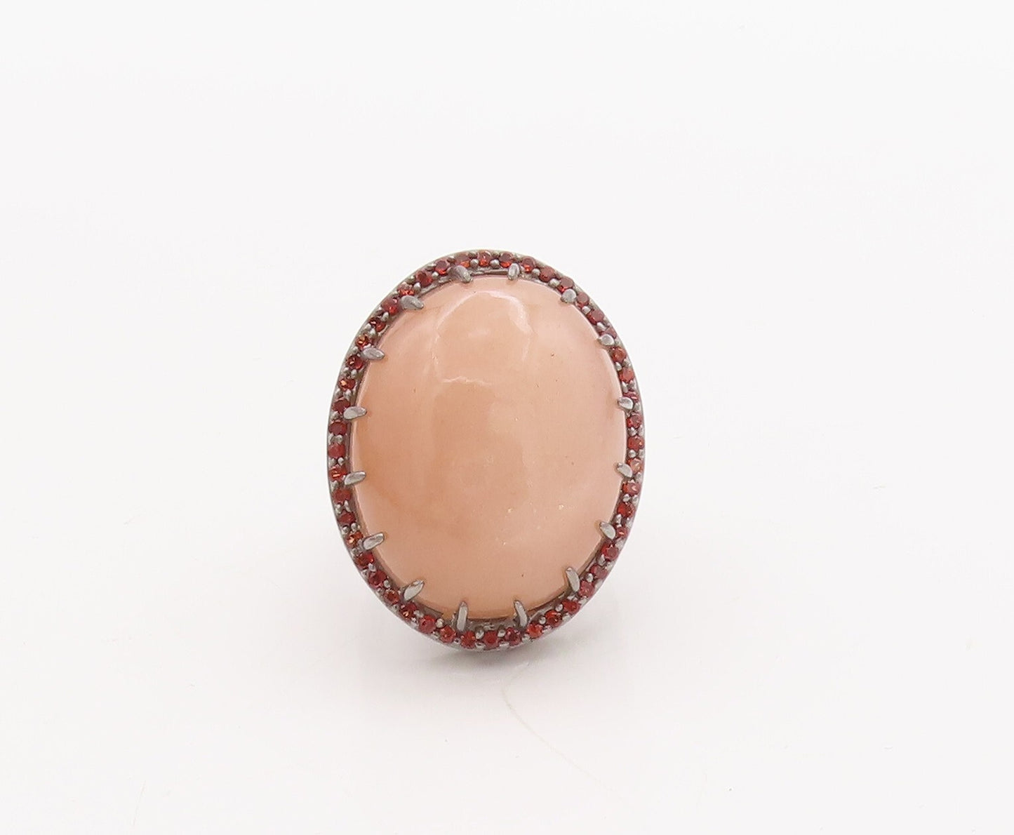 925 Sterling Silver Vintage Ring Large Oval Gemstone Halo Red CZ  Sz 7  RG29415