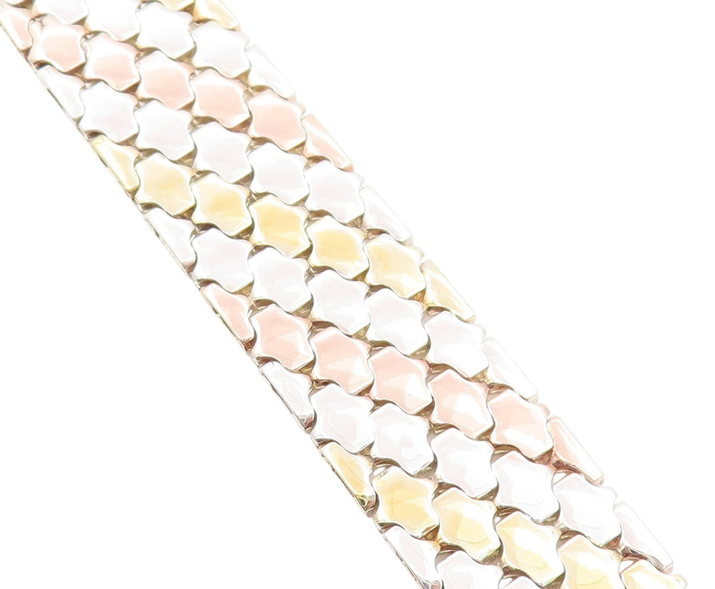 925 Sterling Silver Vintage Bracelet Classic Multi Tone Fish Scale Chain BT11487