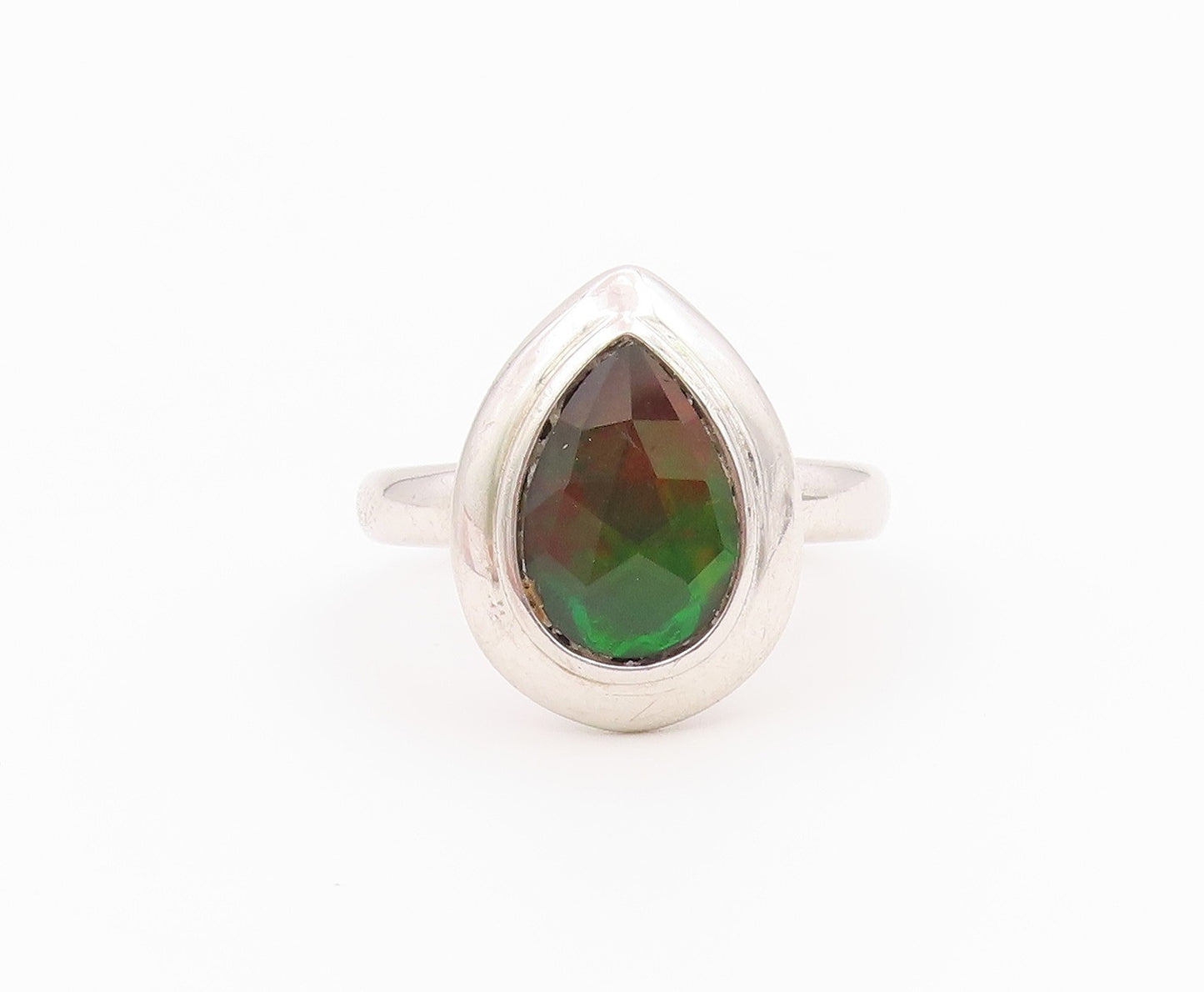 925 Sterling Silver Vintage Ring Teardrop Ammolite Statement Band  Sz 8  RG36427