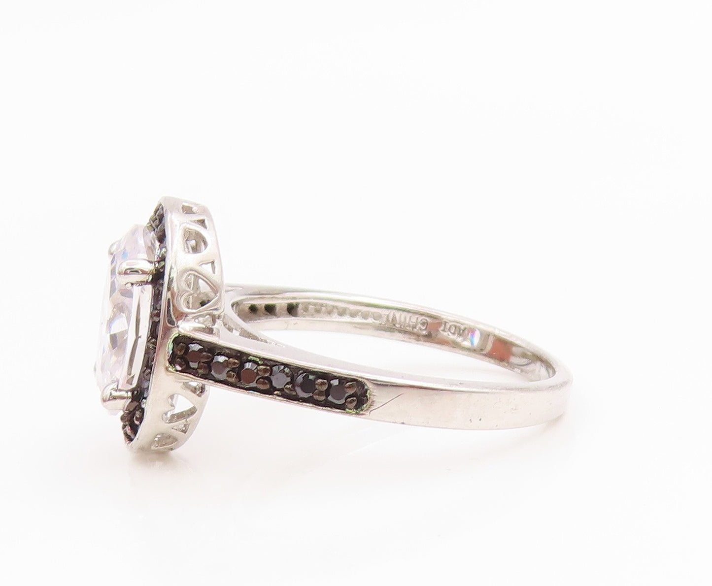 925 Sterling Silver Vintage Ring Oval Cut CZ & Halo Spinel Band  Sz 7  RG35634
