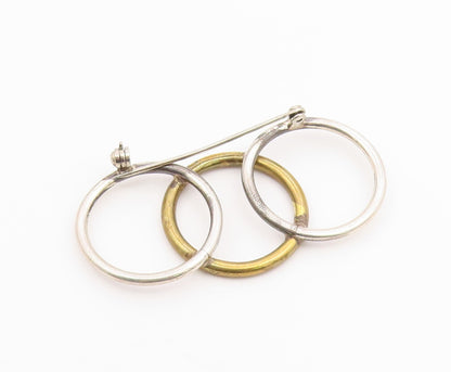 925 Silver  Vintage Two Tone Overlapping Open Circles Brooch Pin  BP9703