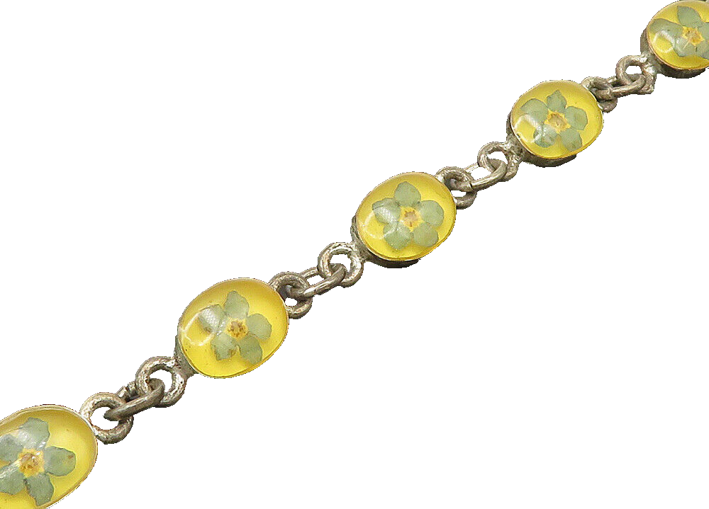 925 Sterling Silver  Vintage Petite Flower Art Dark Tone Chain Bracelet BT8191