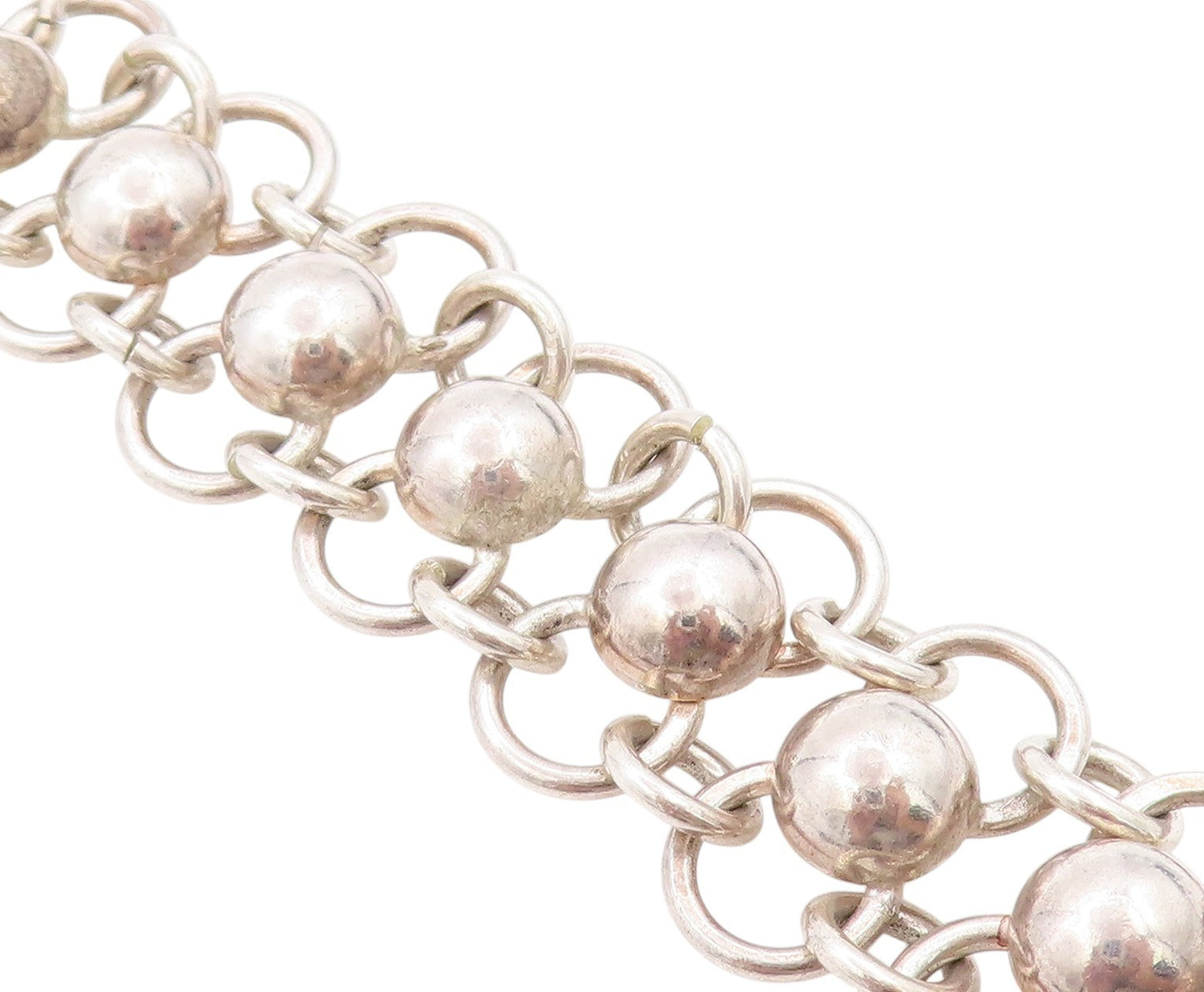 925 Sterling Silver Vintage Bracelet MEXICO Beaded Rings Interlocked  BT11239