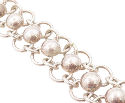 925 Sterling Silver Vintage Bracelet MEXICO Beaded Rings Interlocked  BT11239