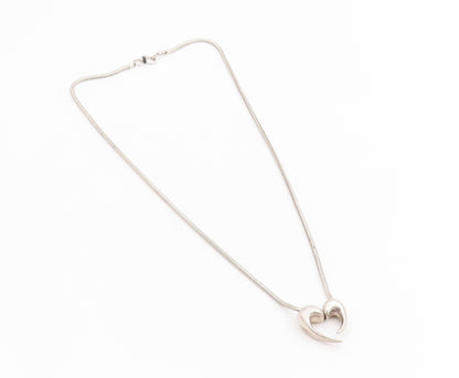 925 Sterling Silver Vintage Necklace ZINA Minimalist Love Heart Chain  NE4784