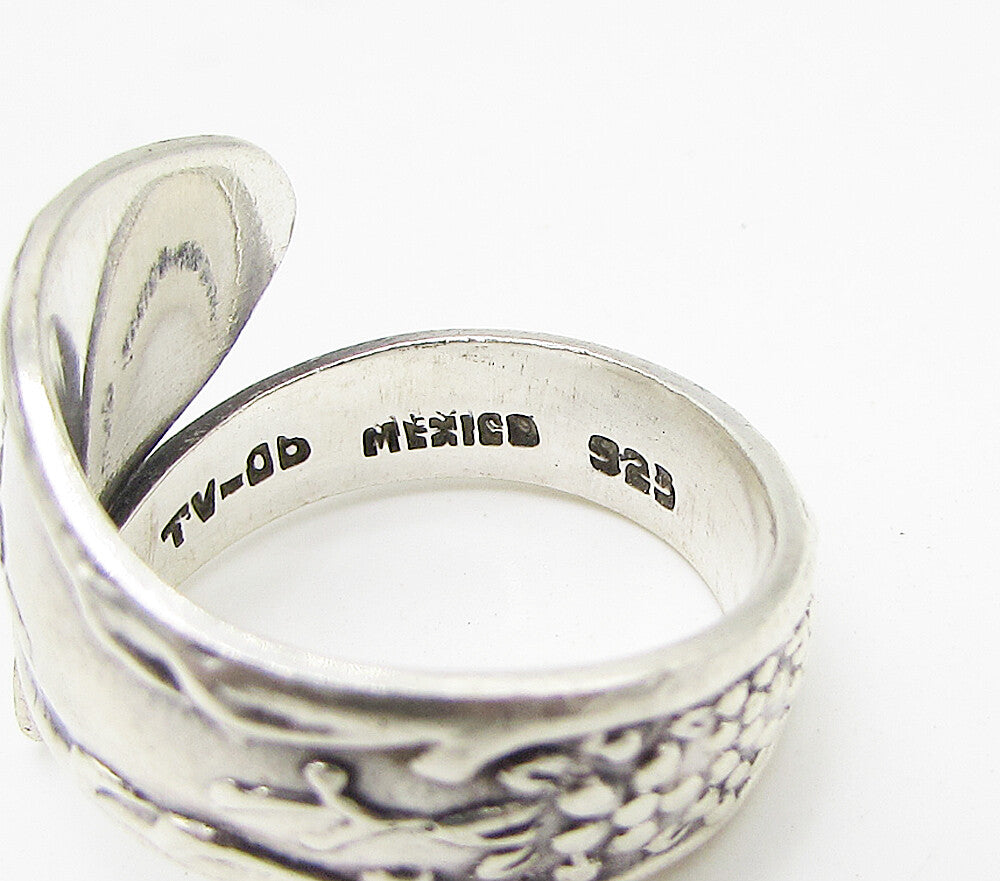 MEXICO 925 Sterling Silver  Vintage Pebbled Floral Bypass Band Ring Sz 8 RG3360