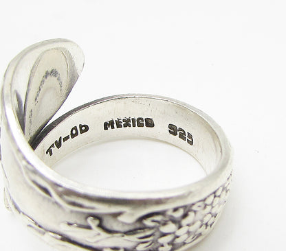 MEXICO 925 Sterling Silver  Vintage Pebbled Floral Bypass Band Ring Sz 8 RG3360