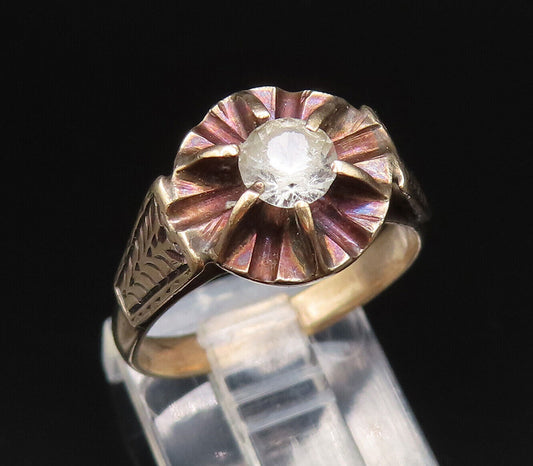 10K GOLD  Vintage Antique Prong Set Spinel Etched Shank Ring Sz 7  GR514