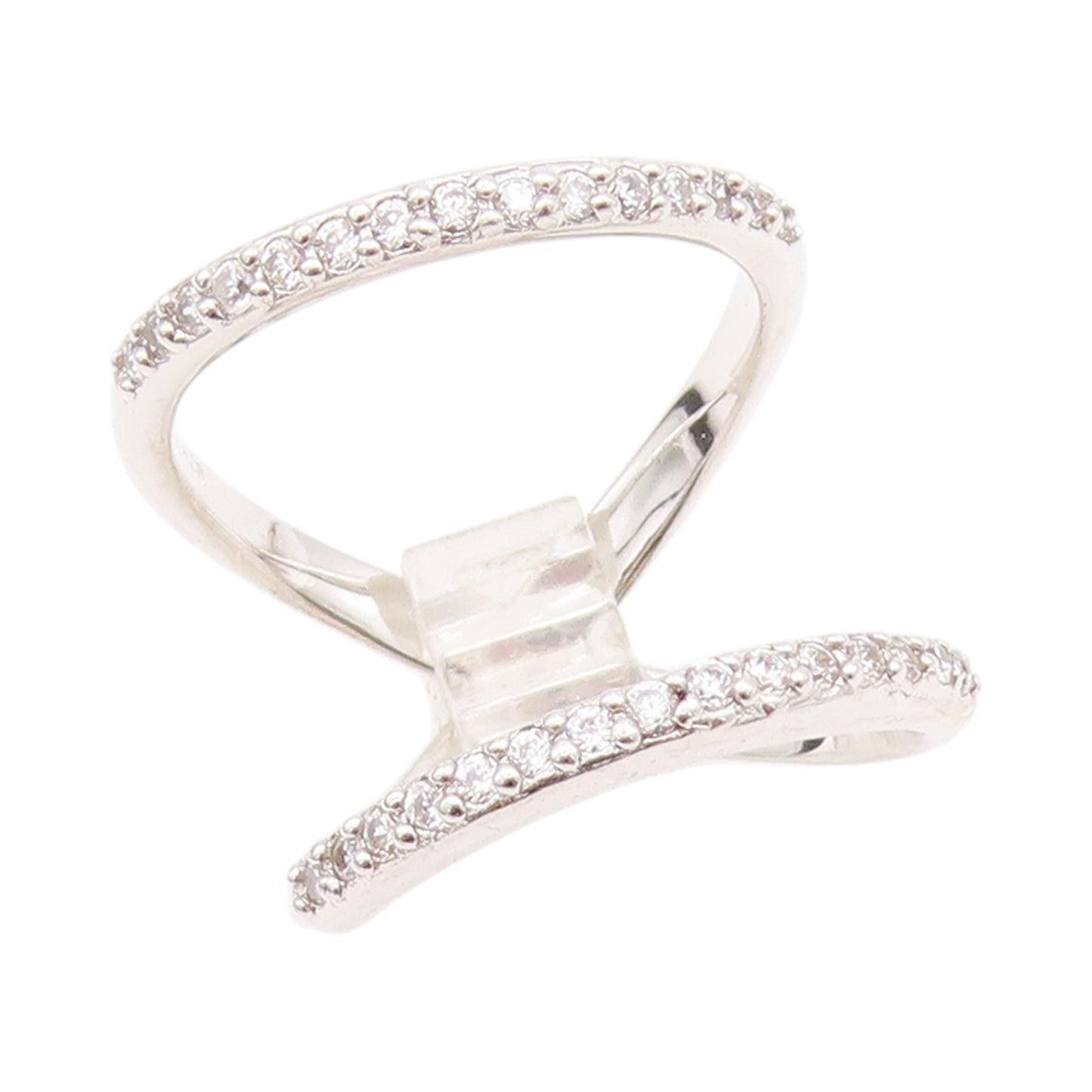 925 Sterling Silver Vintage Ring Modernist CZ Inlay Cutout Bands Sz 7.5  RG33098