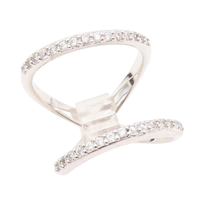 925 Sterling Silver Vintage Ring Modernist CZ Inlay Cutout Bands Sz 7.5  RG33098