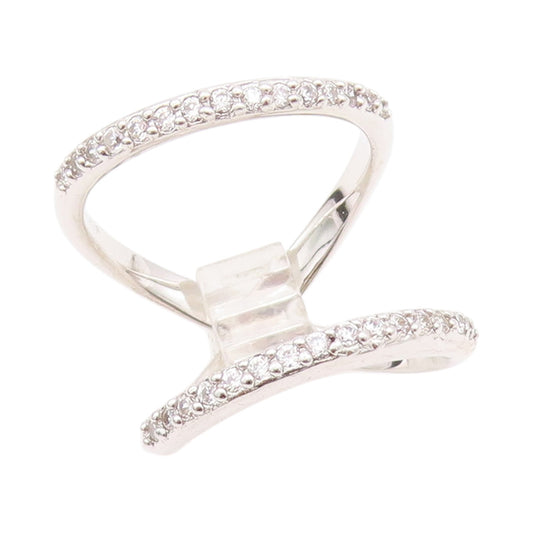 925 Sterling Silver Vintage Ring Modernist CZ Inlay Cutout Bands Sz 7.5  RG33098