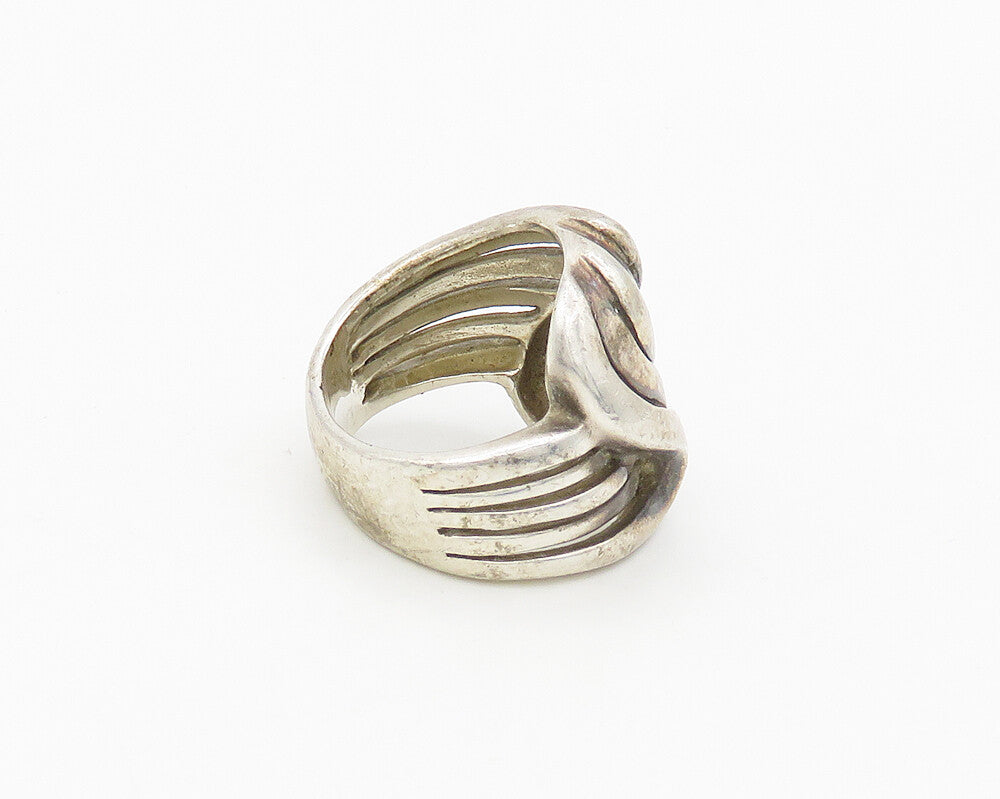 925 Sterling Silver  Vintage Split Shank Swirled Band Ring Sz 5  RG18096