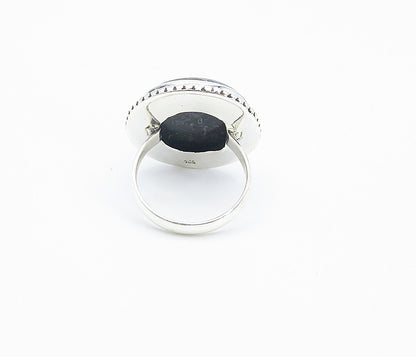 925 Sterling Silver  Cabochon Cut Agate Fluted Trim Cocktail Ring Sz 9  RG8446