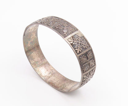 925 Sterling Silver Vintage Bracelet Classic Etched Floral Motif Bangle  BT11956