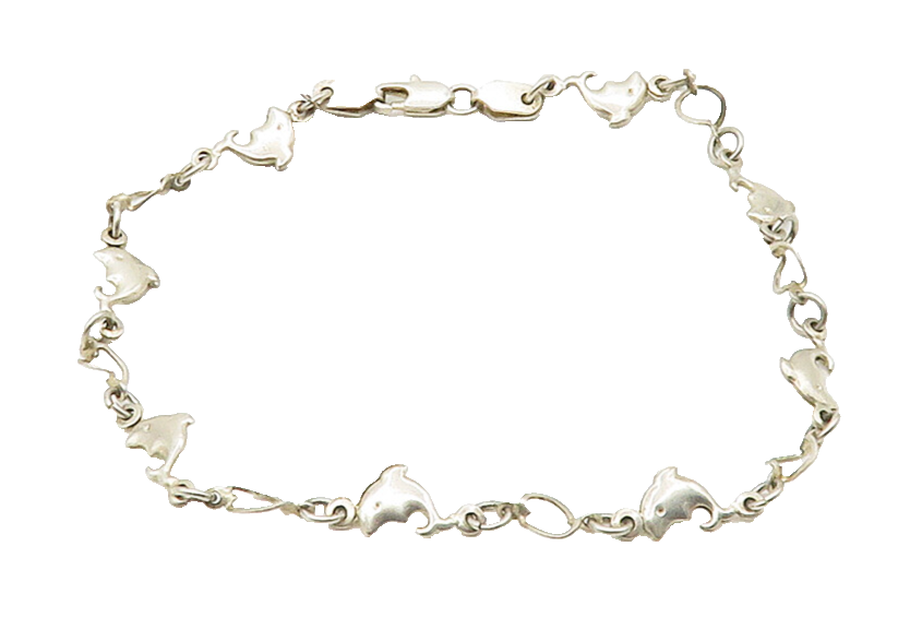 925 Sterling Silver  Vintage Shiny Petite Dolphin Motif Chain Bracelet  BT6359