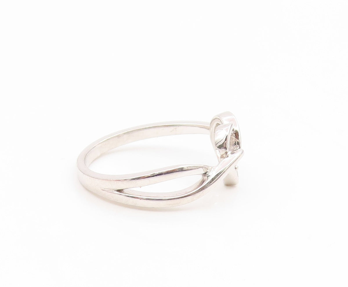 925 Sterling Silver Vintage Ring Round CZ Elegant Love Heart Band  Sz 7  RG35229
