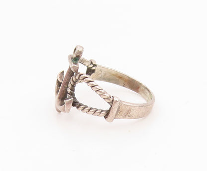 925 Sterling Silver Vintage Ring Nautical Anchor With Rope Band  Sz 6  RG35315