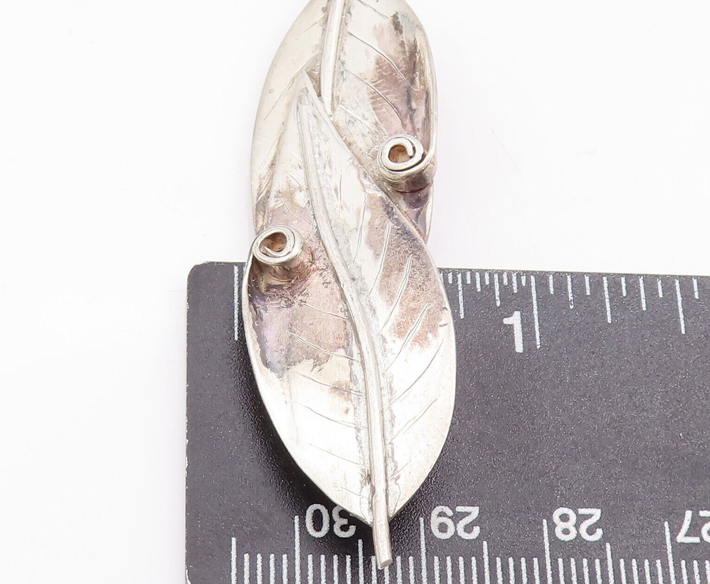 925 Sterling Silver Vintage Brooch Pin Solid Carved Overlapping Leaves  BP10947