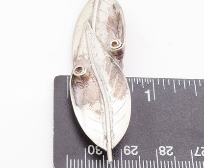 925 Sterling Silver Vintage Brooch Pin Solid Carved Overlapping Leaves  BP10947