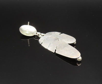 NAVAJO 925 Silver  Vintage Floral Dome & Etched Leaves Earrings  EG11834