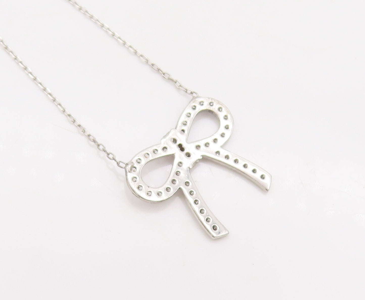 925 Sterling Silver  Vintage Minimalist CZ Bow Thin Chain Necklace  NE4086