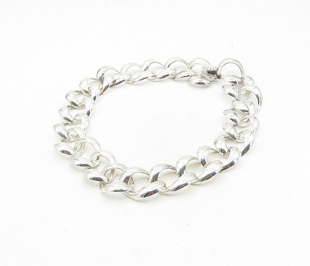 MEXICO 925 Sterling Silver  Vintage Shiny Large Open Chain Necklace  NE1600