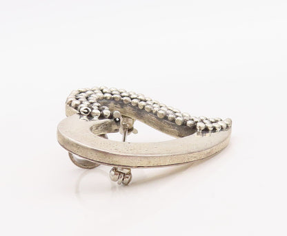 925 Sterling Silver Vintage Brooch Pin Bead Carved Cutout Love Heart  BP11245