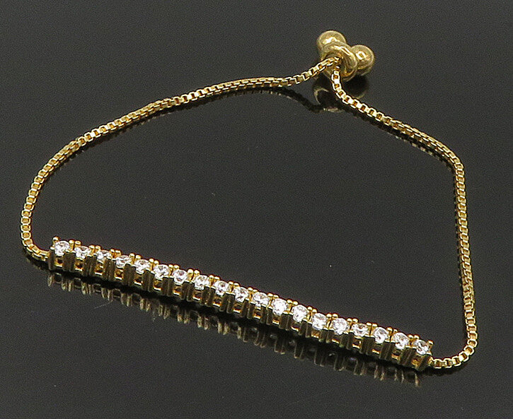 Gold Over 925 Silver  Cubic Zirconia Adjustable Child Box Chain Bracelet BT1099