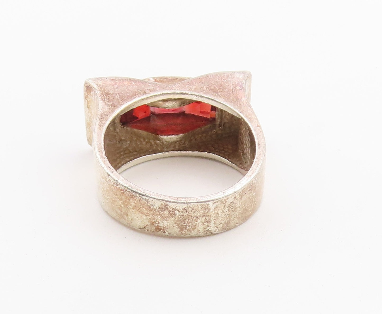 925 Sterling Silver Vintage Ring Chunky Channel Set Garnet Band  Sz 8.5  RG36486