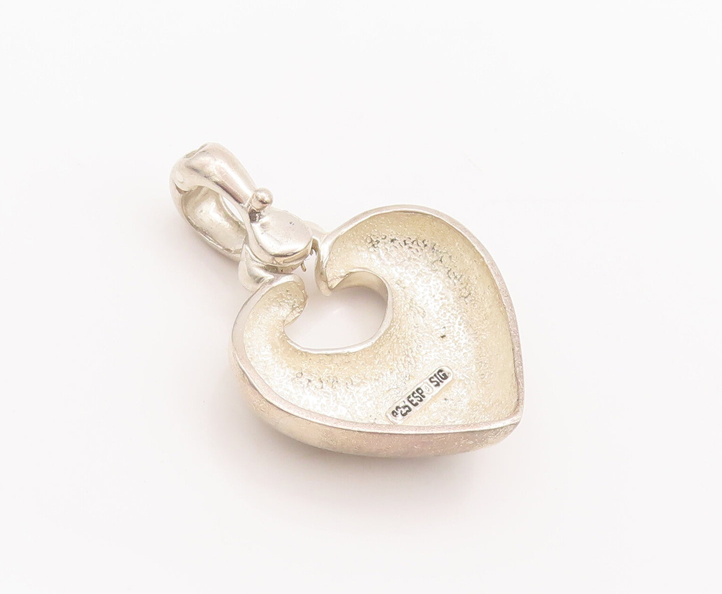 925 Sterling Silver Vintage Pendant ESPO SIG Solid Domed Love Heart  PT22720