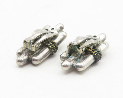 MEXICO 925 Silver  Vintage Two Tone Rope Twist Non Pierce Earrings  EG6117