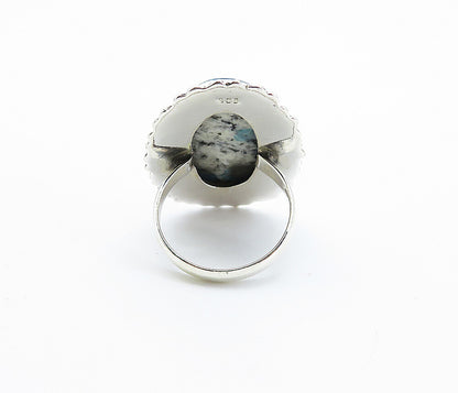 925 Sterling Silver  Cabochon Cut Dendrite Agate Cocktail Ring Sz 9  RG8193