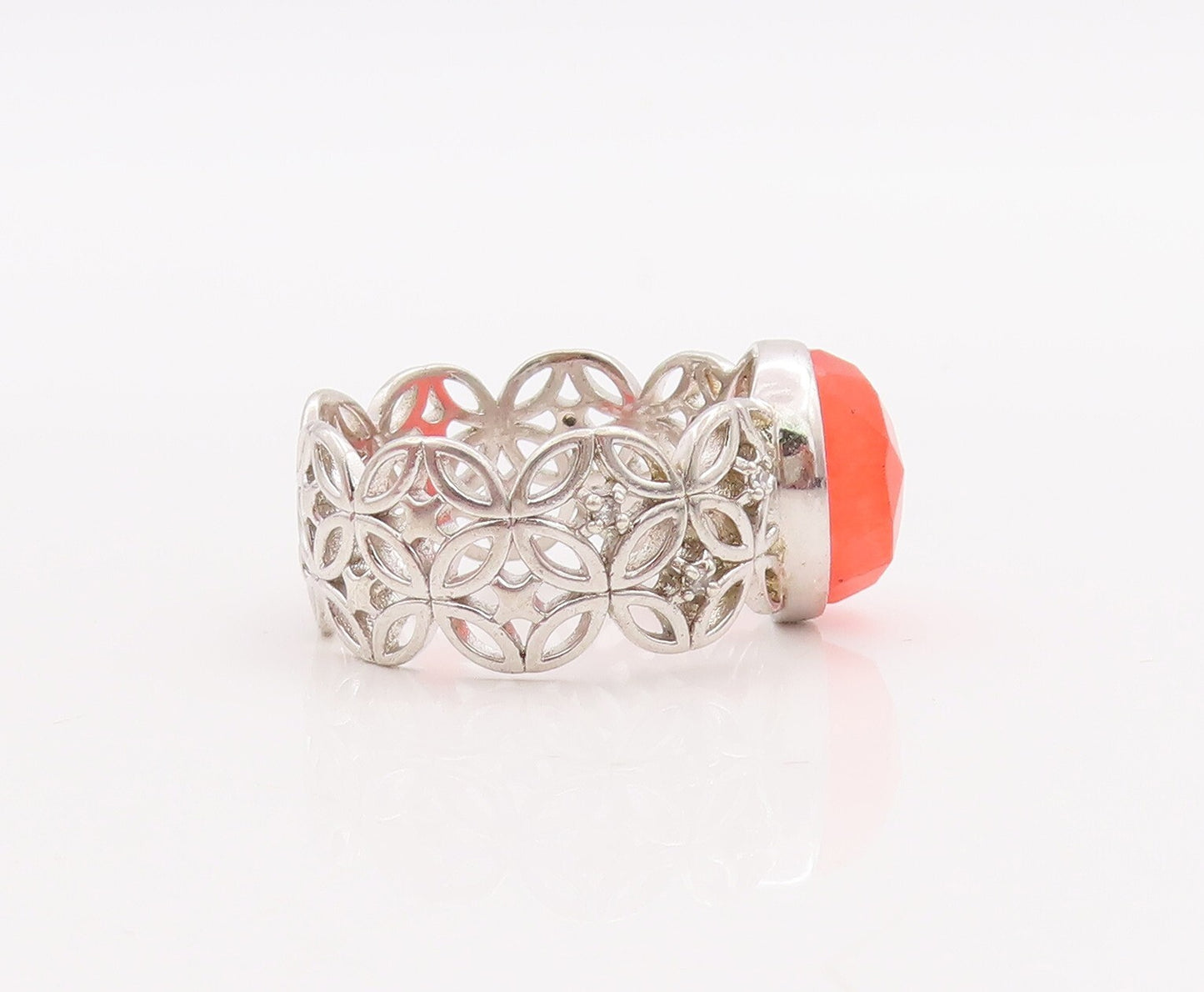 925 Sterling Silver Vintage Ring Oval Orange Gemstone Cutout Band Sz 10  RG28932