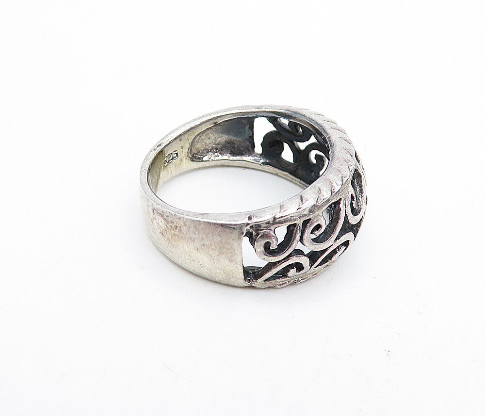 925 Sterling Silver  Vintage Open Swirl Vine Dome Shiny Band Ring Sz 7  RG5570