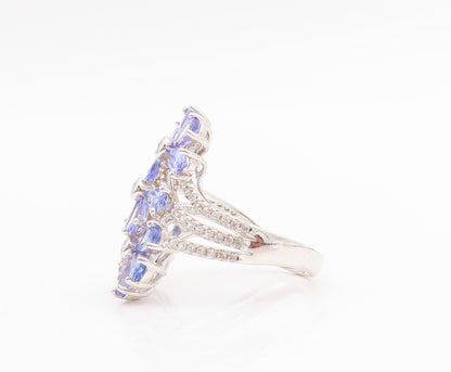 925 Sterling Silver Vintage Ring Tanzanite & CZ Floral Design Band Sz 7 RG33882