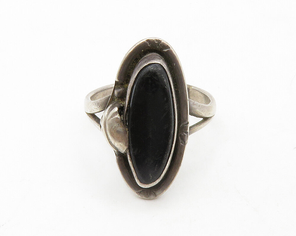 MEXICO 925 Silver  Vintage Antique Black Onyx Cocktail Ring Sz 8.5  RG13472