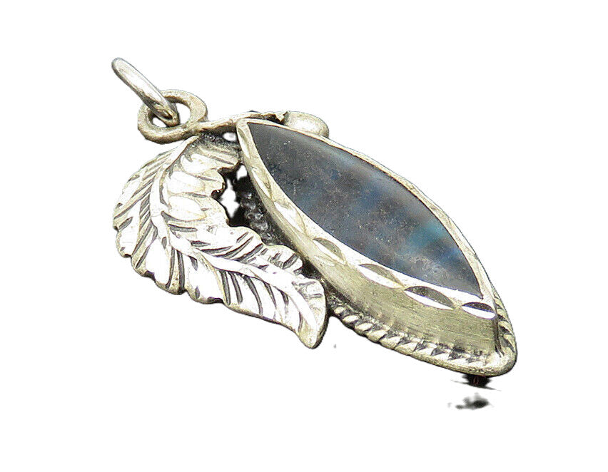 925 Sterling Silver  Vintage Abalone Shell Floral Leaf Motif Pendant  PT13537