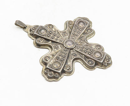 REED & BARTON 925 Silver  Vintage Dark Tone Christmas Cross Pendant  PT7174
