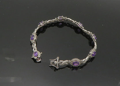925 Sterling Silver  Vintage Amethyst XO Hinge Link Chain Bracelet  BT8137