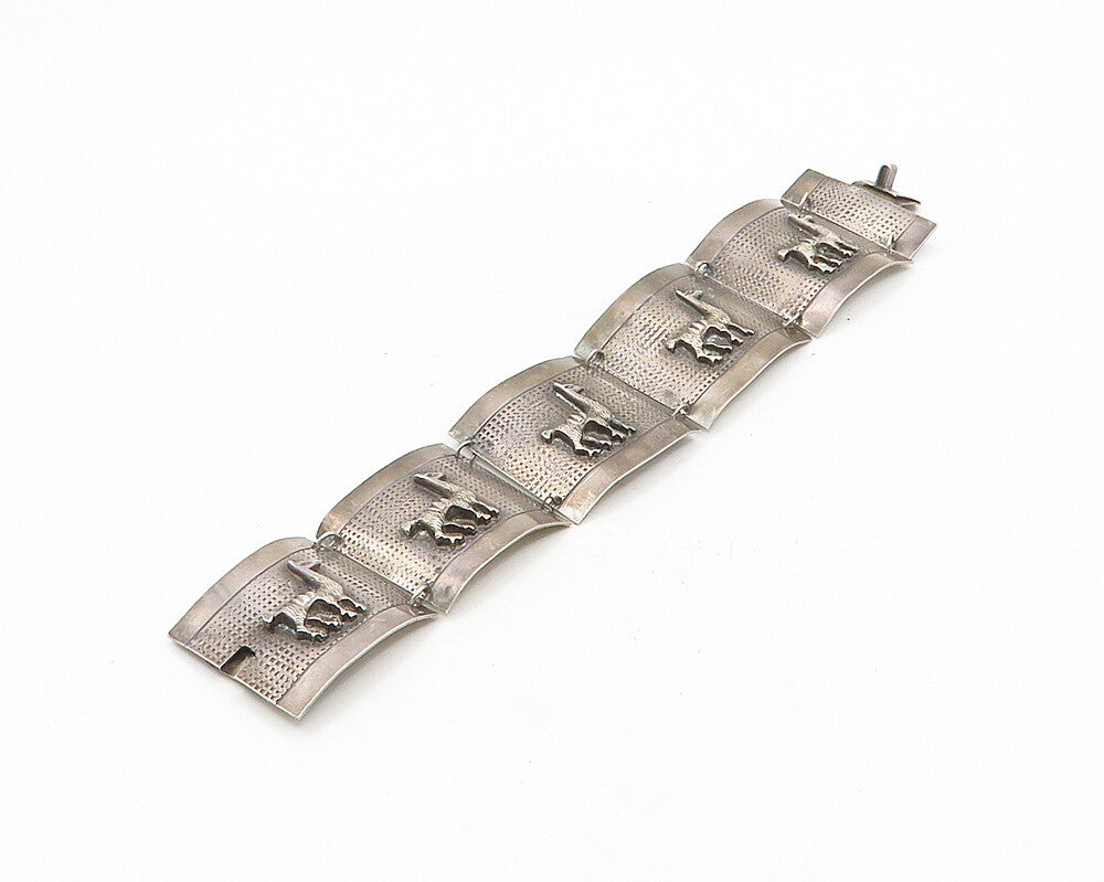 PERU 925 Sterling Silver  Vintage Dark Tone Alpaca Panel Chain Bracelet BT7507