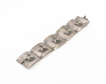 PERU 925 Sterling Silver  Vintage Dark Tone Alpaca Panel Chain Bracelet BT7507