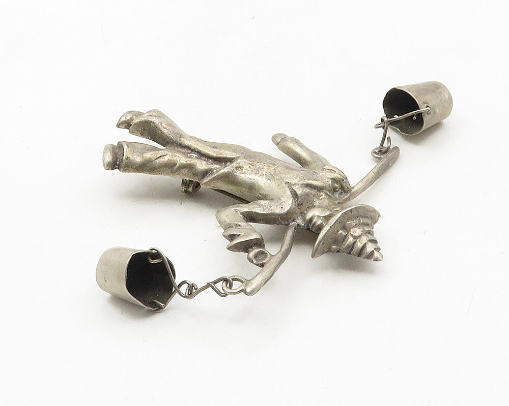 925 Sterling Silver  Vintage Dark Tone Man Carrying Buckets Brooch Pin  BP3918