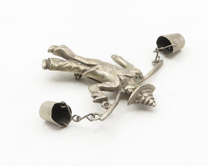 925 Sterling Silver  Vintage Dark Tone Man Carrying Buckets Brooch Pin  BP3918