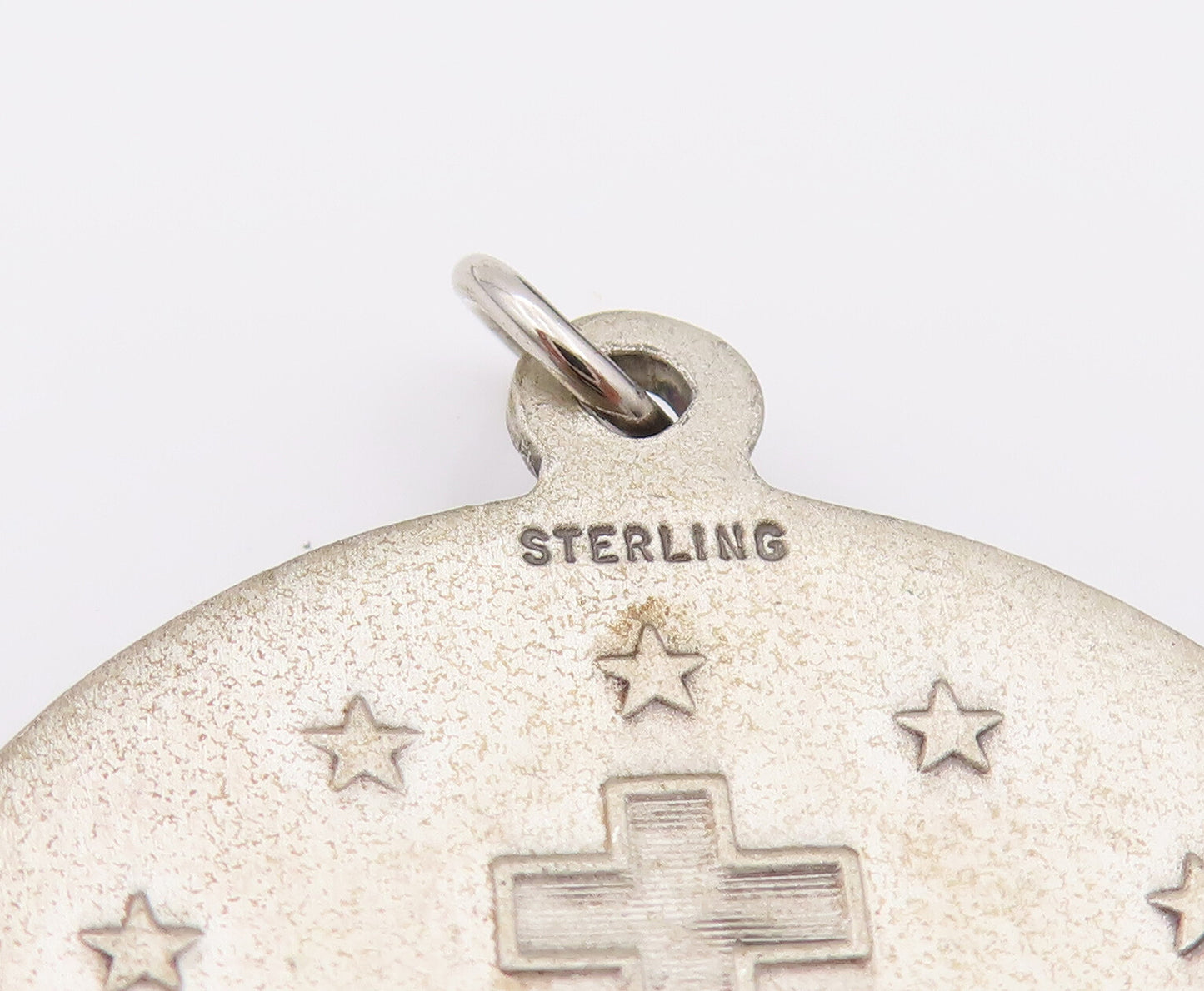 925 Silver  Vintage Virgin Mary Catholic Religious Round Pendant  PT22033